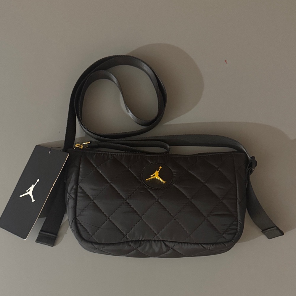 New Jordan Quilted Crossbody Black Bag with Gold Logo